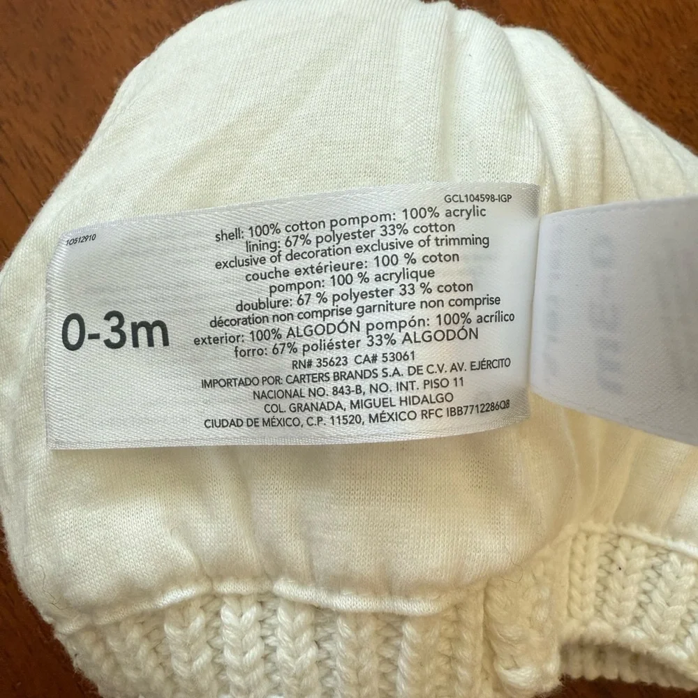 NWT Carters Infant Snowman Face Cotton Knit Pom Pom Beanie Hat Size 0-3 Mths